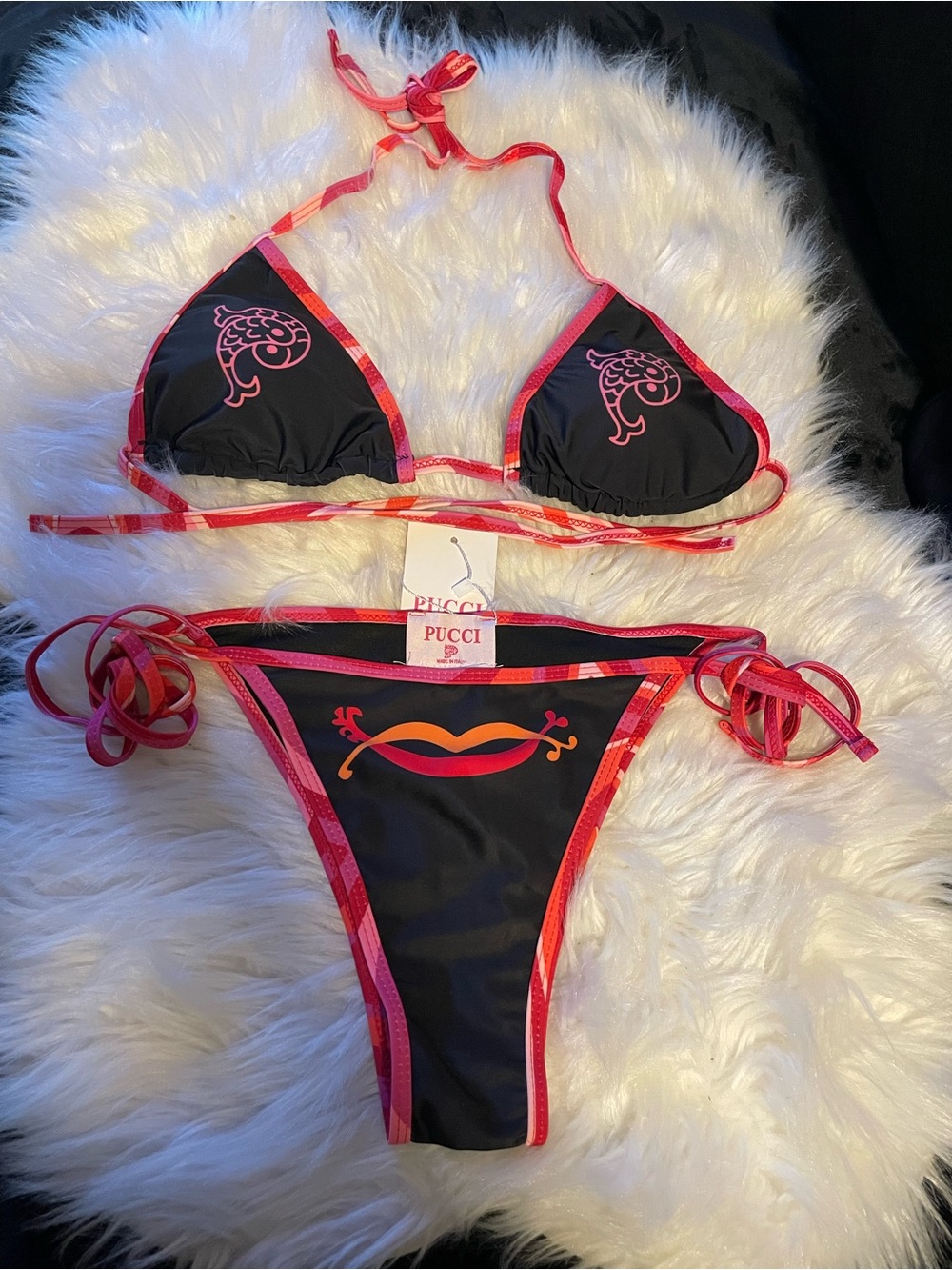 Pucci Black and Pink Logo 2 pieces Bikini Set